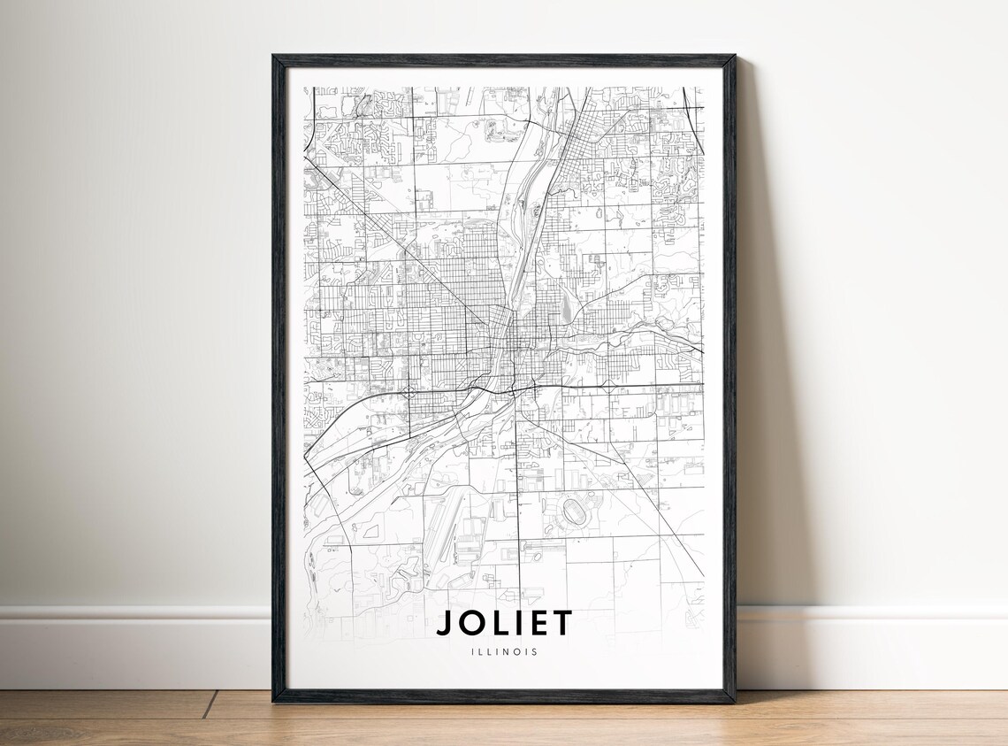Joliet Illinois Map Print Black And White City Poster Minimalist Wall Art