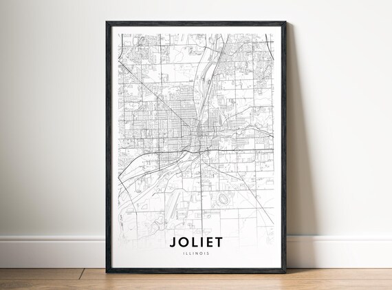 Joliet Illinois Map Print Black And White City Poster Minimalist Wall Art
