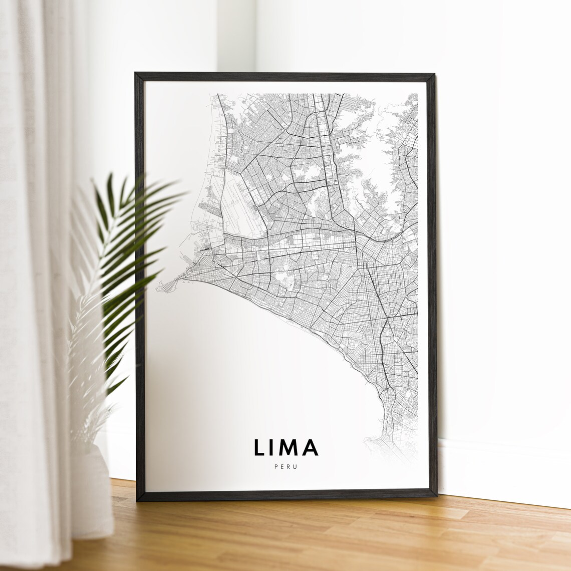 Lima Peru Capital City Street Map Black White Minimalist Map Poster