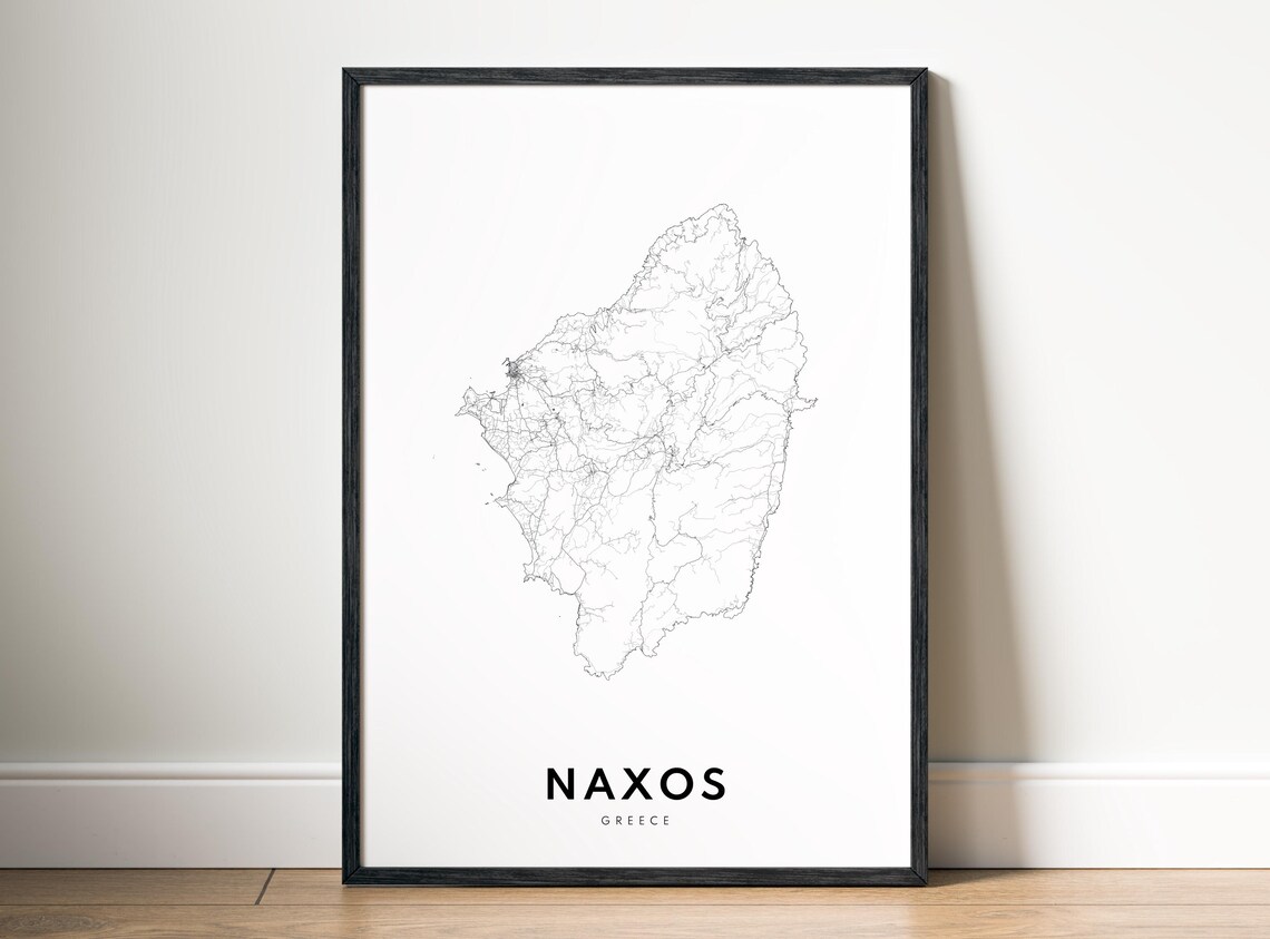 Naxos Map Print Greece Poster Black And White Wall Art Sketch