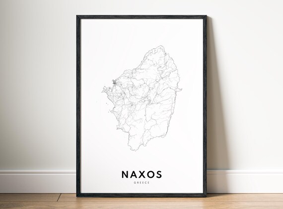 Naxos Map Print Greece Poster Black And White Wall Art Sketch
