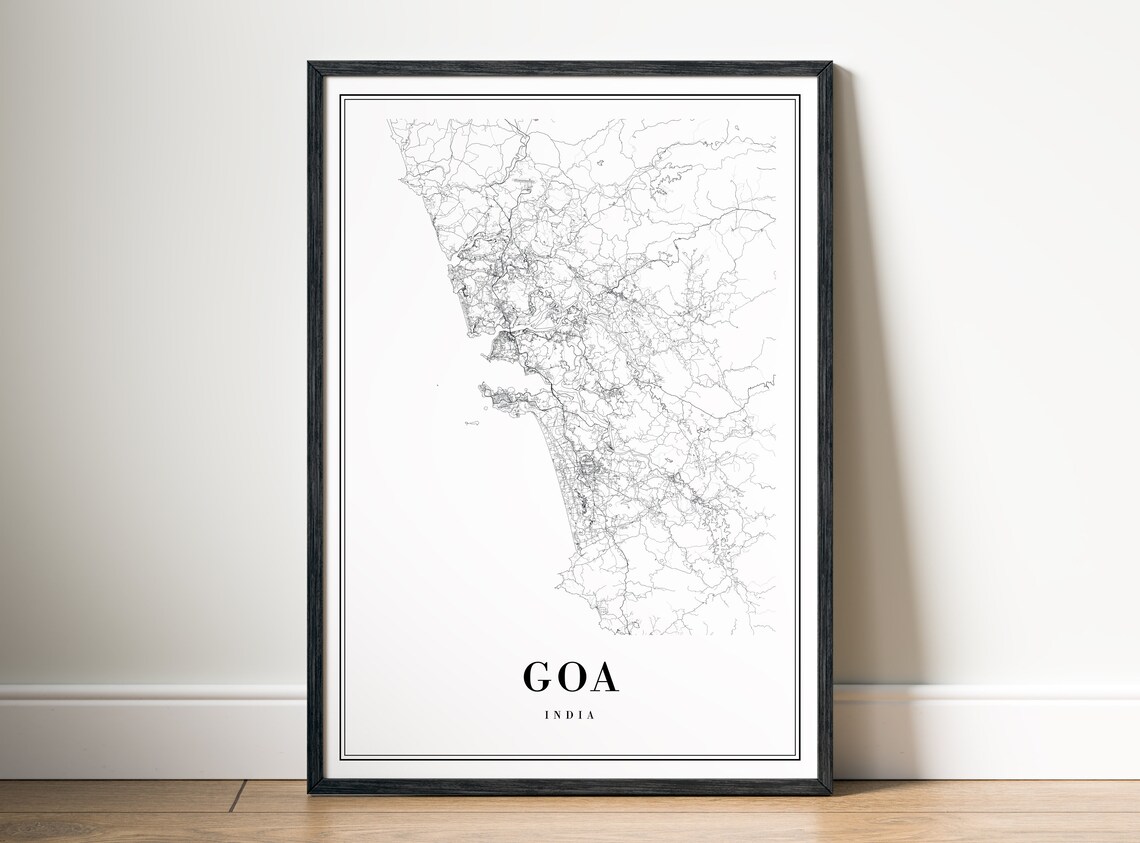 Goa India Minimalist Black And White Street Map Line Art Poster - Image 5