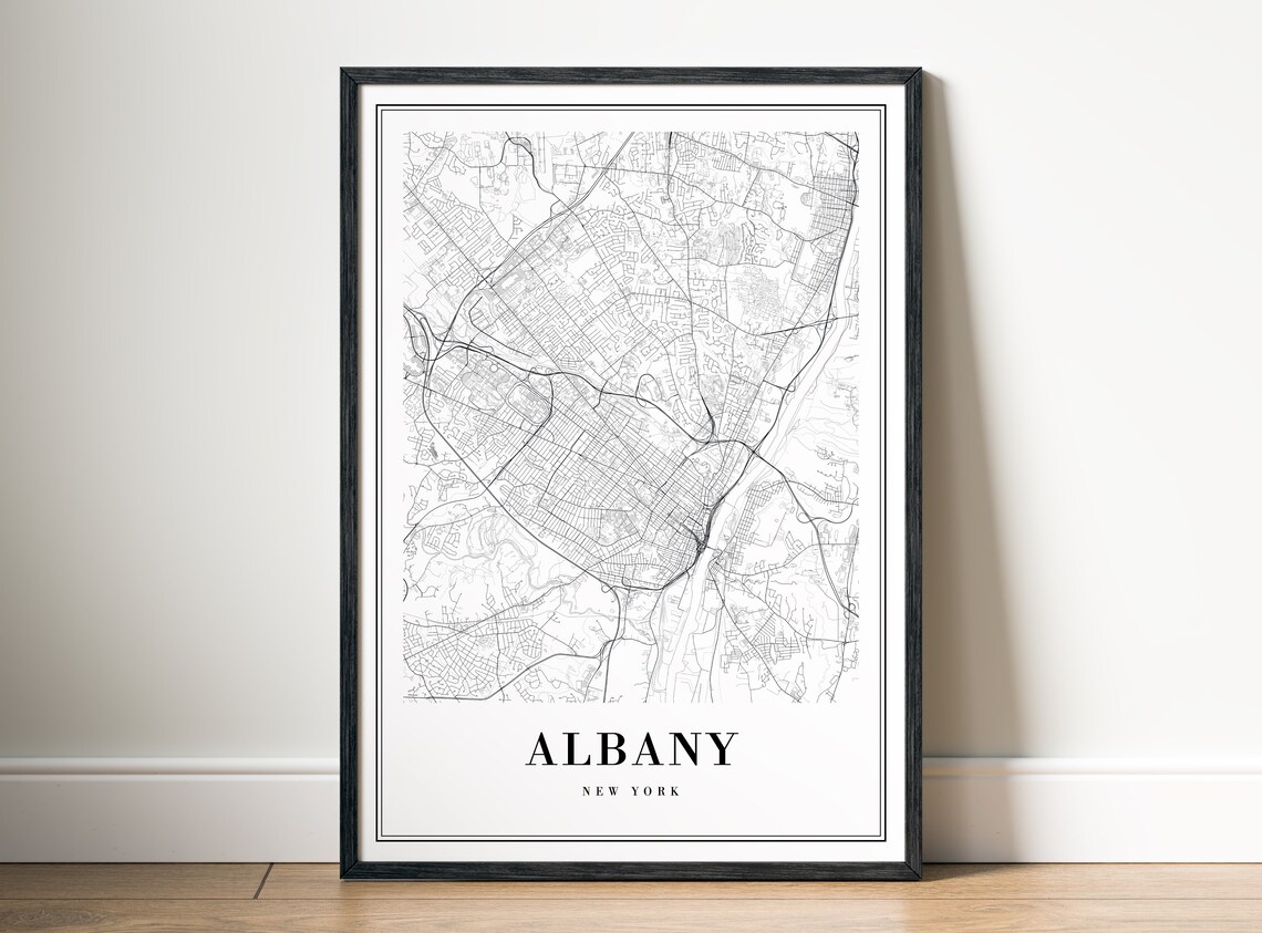 Albany New York Black and White Minimalist City Map Art Poster - Image 5