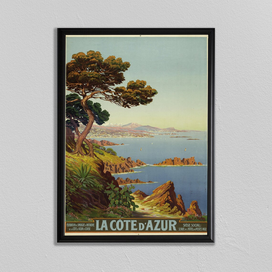 Cte Dazur Vintage Travel Poster, French Riviera