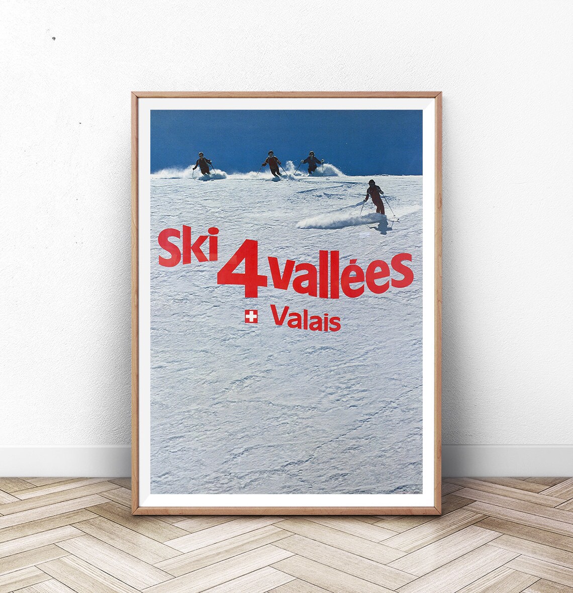Valais Ski Poster Swiss Travel Art Switzerland Ski Poster Sports Retro Decor Valais Suisse Zermatt Skiing Poster Alps