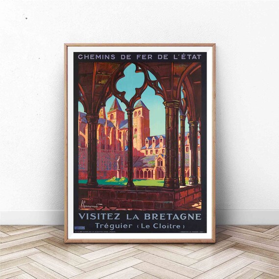 Visitez La Bretagne Treguier Le Cloitre Vintage French Railway Poster