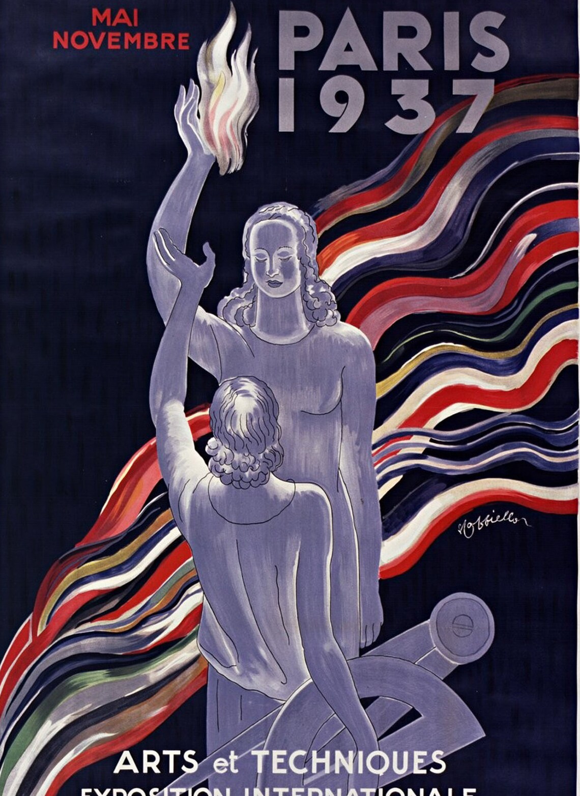 Paris 1937 Exposition Internationale Arts et Techniques Art Deco Torch Poster - Image 2
