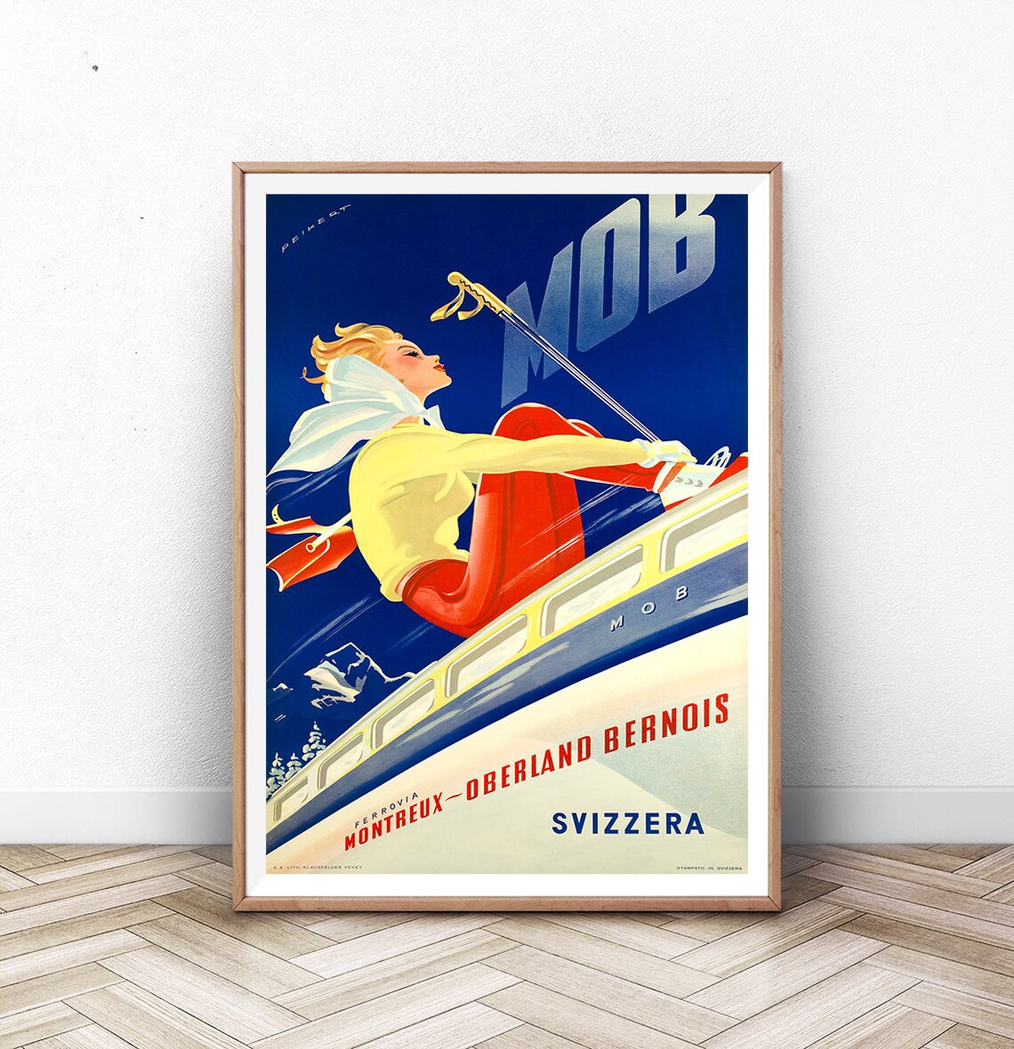 Montreux Ski Poster, Swiss Retro Travel Art