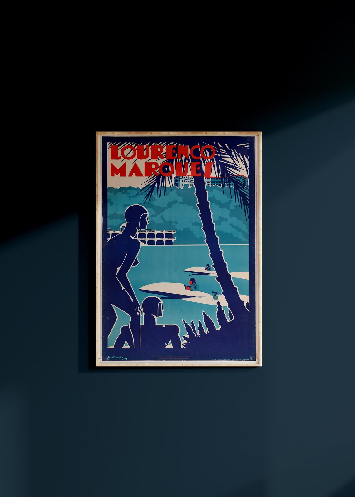 Lourenco Marques Art Deco Palm Beach Speedboats African Travel Poster - Image 2