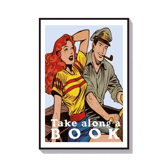 Take Along a Book Retro Sailor and Redhead Pop Art Reading Promo Poster