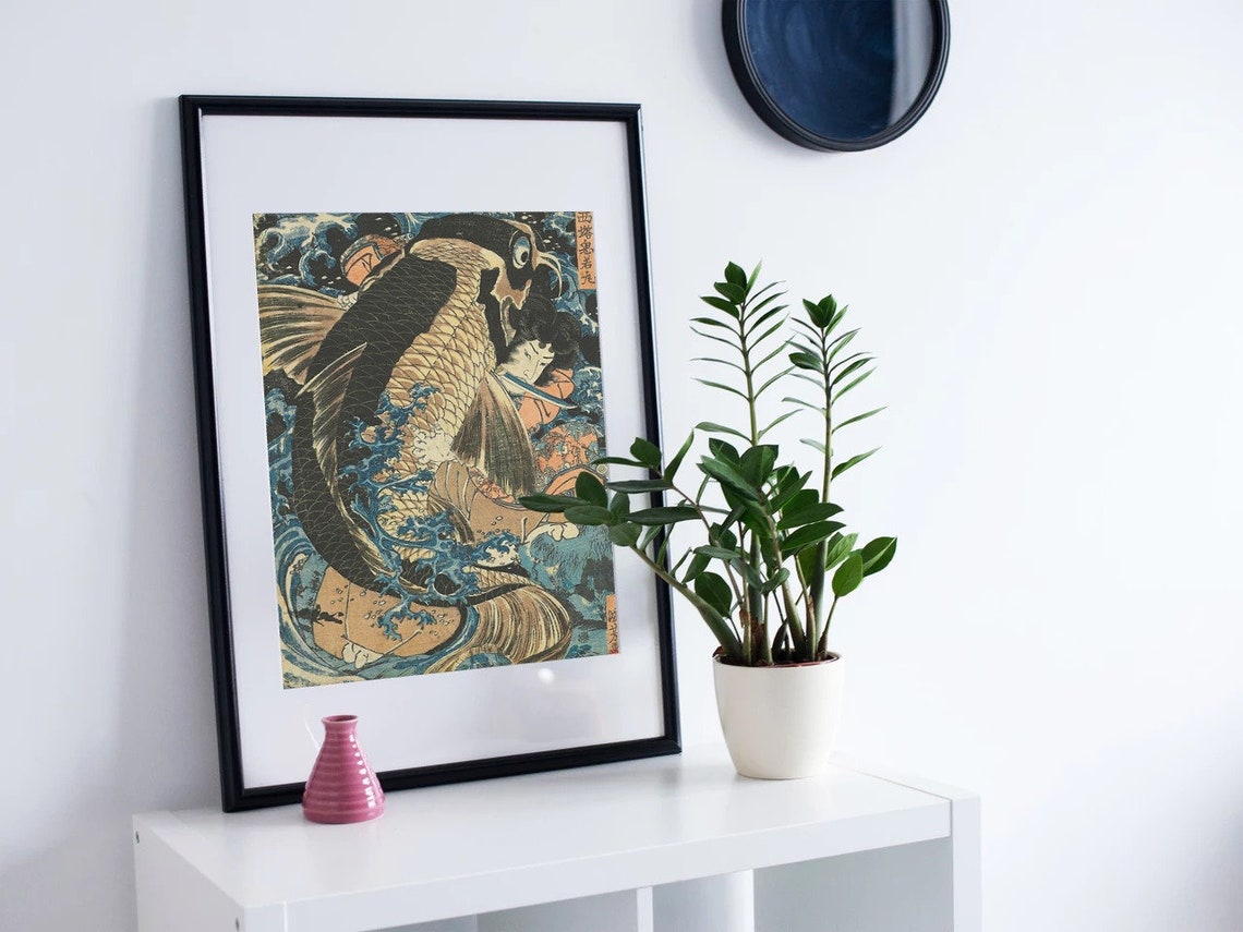 Kuniyoshi Giant Carp Samurai Warrior Japanese Woodblock Poster - Image 2