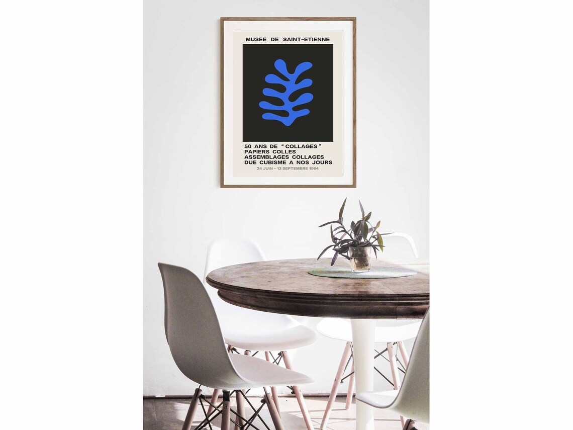 Musee de Saint Etienne 1964 Collages Cobalt Blue Fern Cutout Art Poster - Image 2