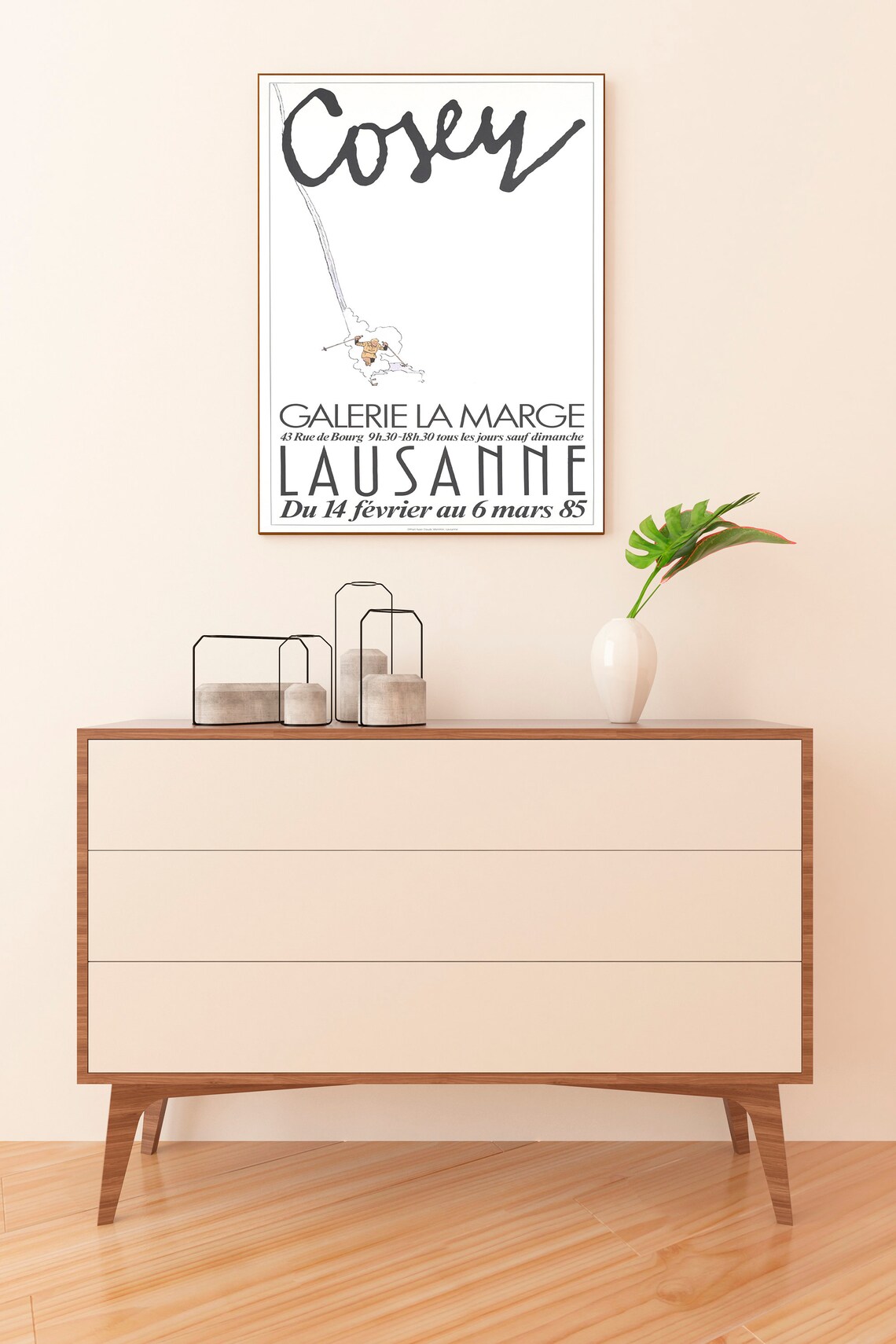 Cosey Galerie La Marge Lausanne 1985 Skier Sketch Art Poster - Image 2