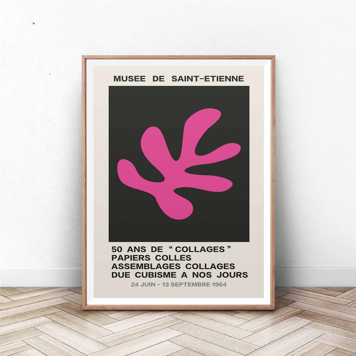 Musee de Saint Etienne 1964 Collages Pink Organic Paper Cut Art Poster