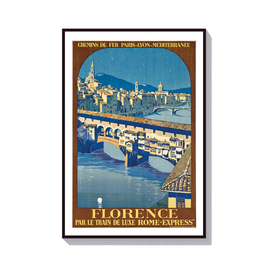 Florence Ponte Vecchio Night Paris Lyon Mediterranee Travel Poster