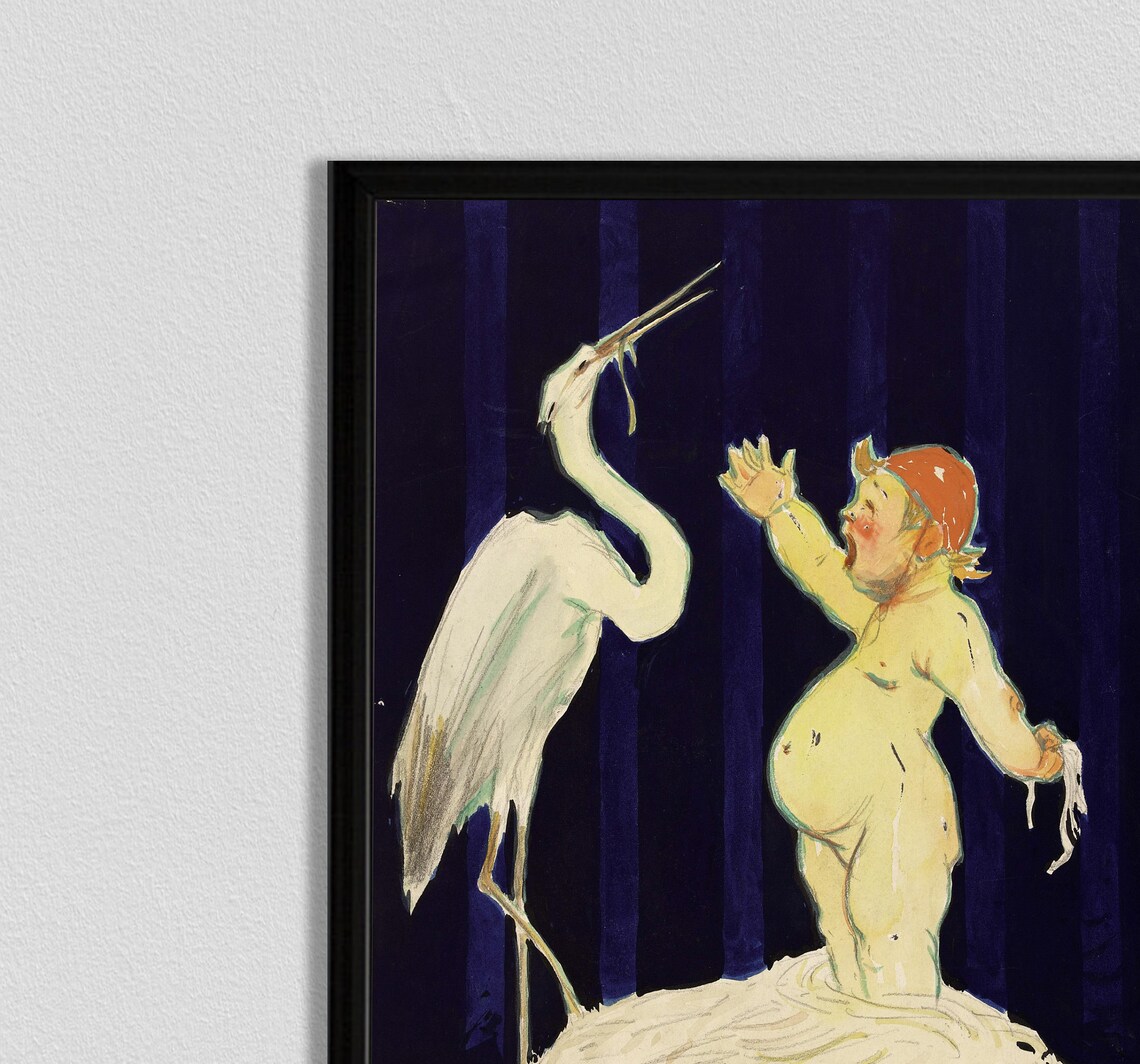 Jean dYlen Baby And Stork Vintage French Nursery Illustration Poster - Image 2