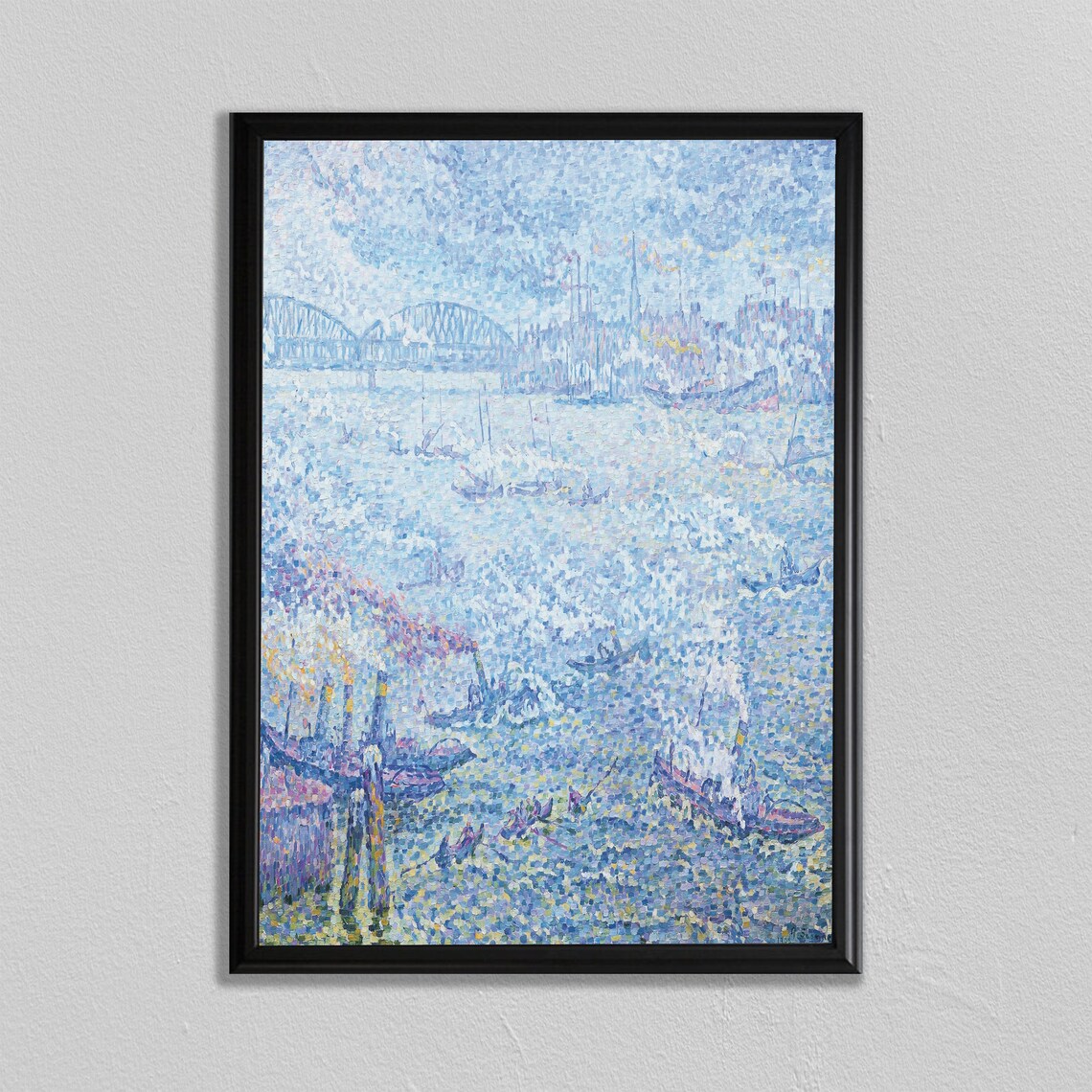 Pointillist Harbor Steamboats Bridges Neo-Impressionist Art Print