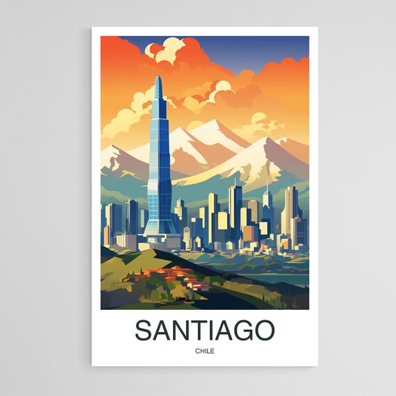 Santiago Chile Skyline Gran Torre Sunset Andes Travel Art Poster