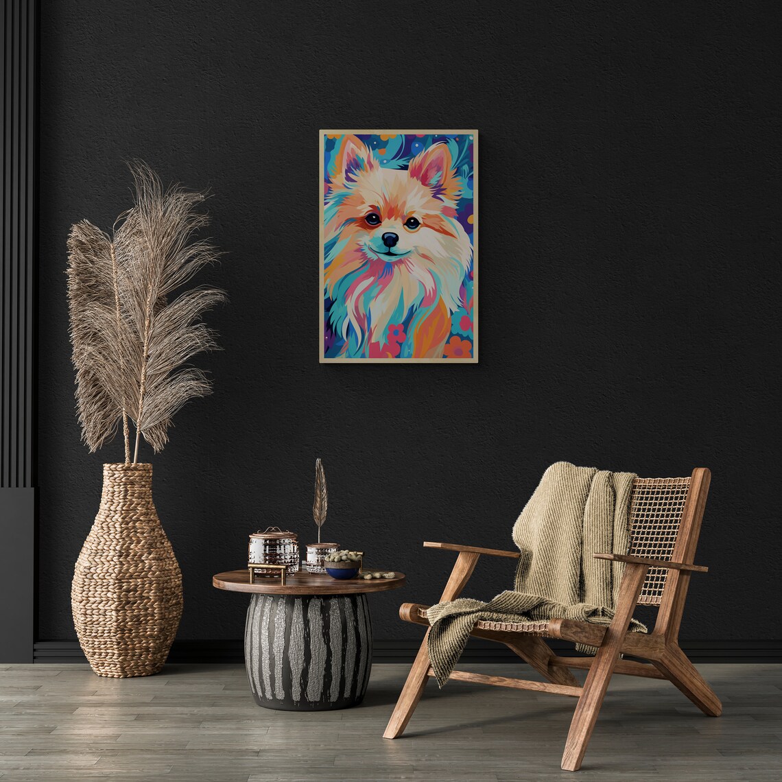 Colorful Pomeranian Pop Art Floral Pastel Dog Portrait Art Poster - Image 2