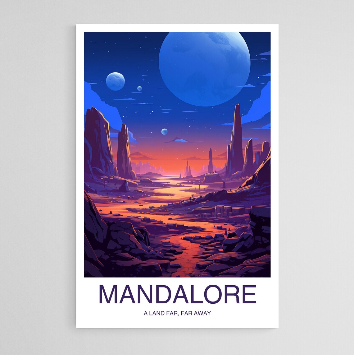 Mandalore A Land Far Far Away Twin Moons Desert Sci Fi Travel Poster