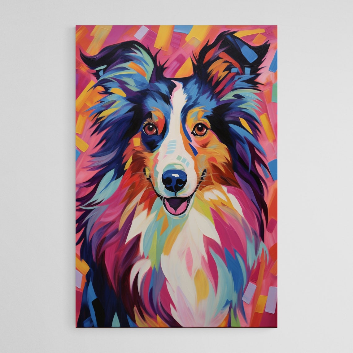 Colorful Sheltie Shetland Sheepdog Pop Art Rainbow Dog Portrait Poster