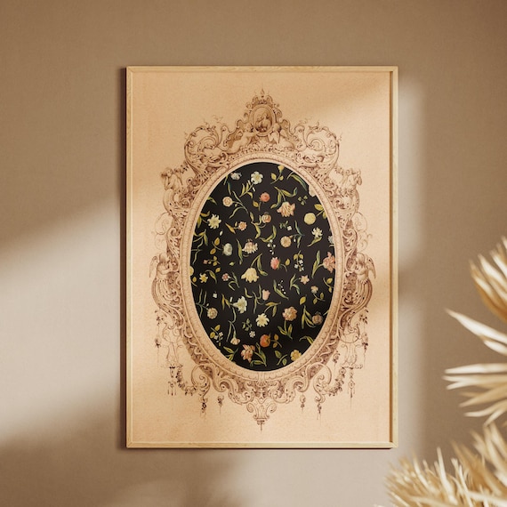 Baroque Floral Frame Vintage Botanical Wildflower Oval Poster