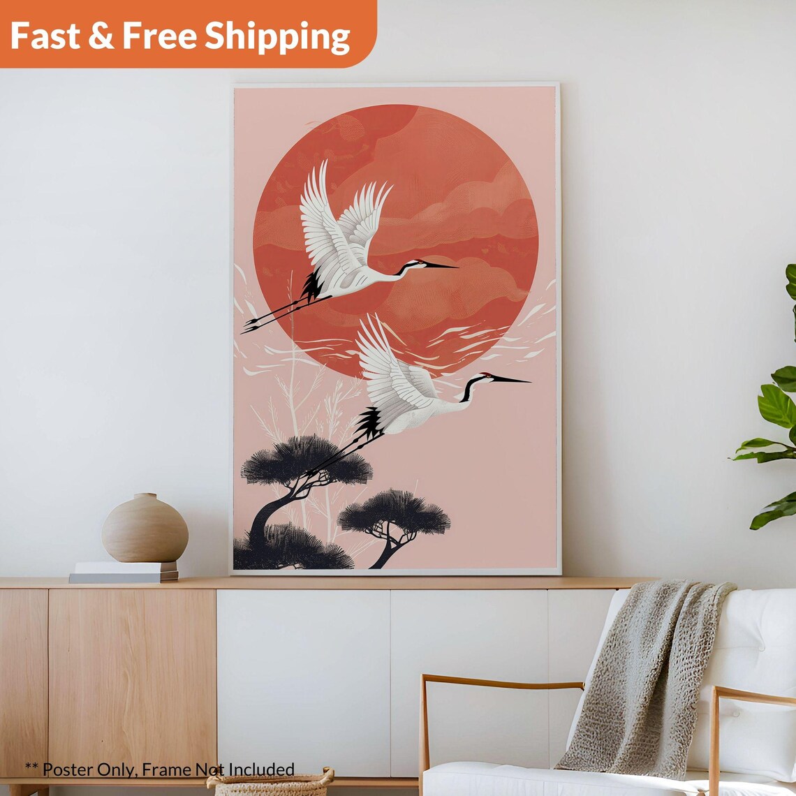 Hokusai Ukiyo-E Japanese Pink Cranes Art Print - Image 2