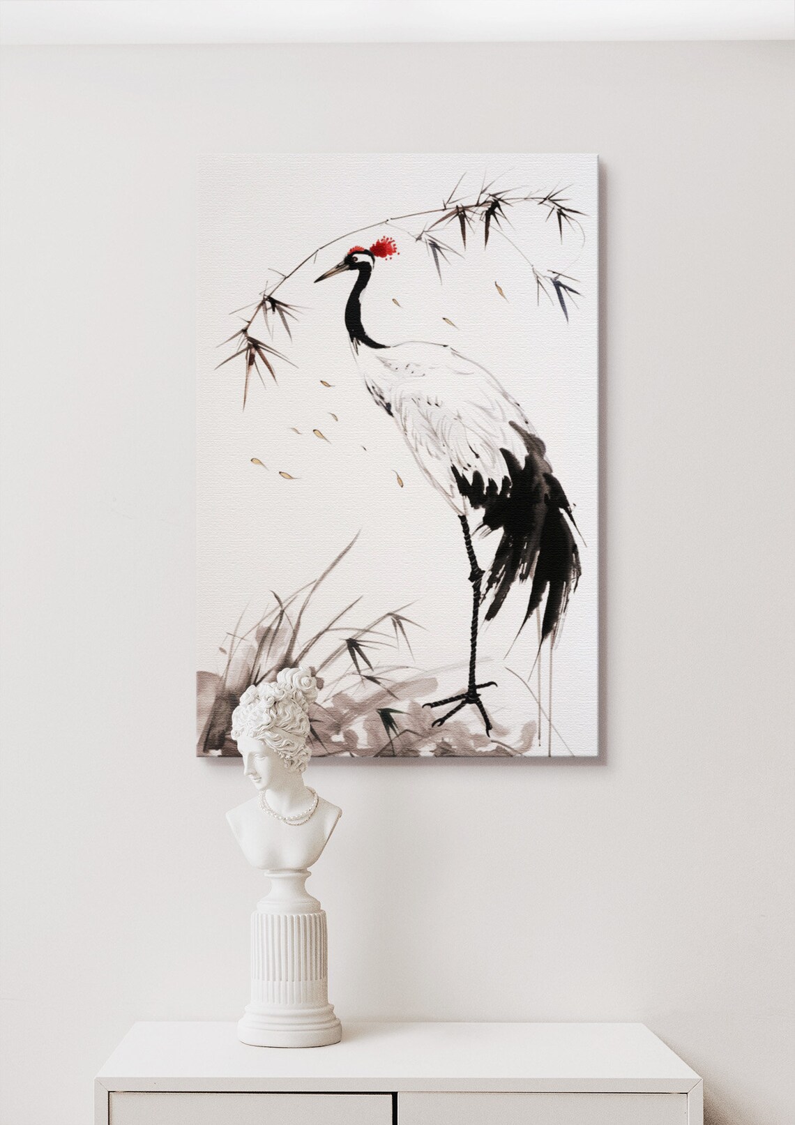 Monochrome Crane, Traditional Japanese Nature Art Print