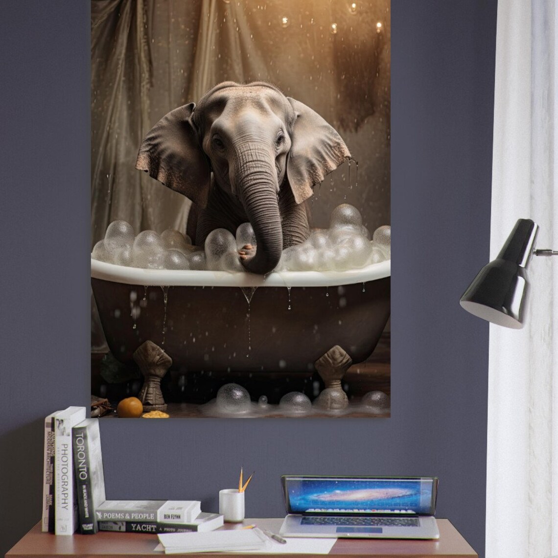 Elephant In Bath Tub, Humorous Animal Poster