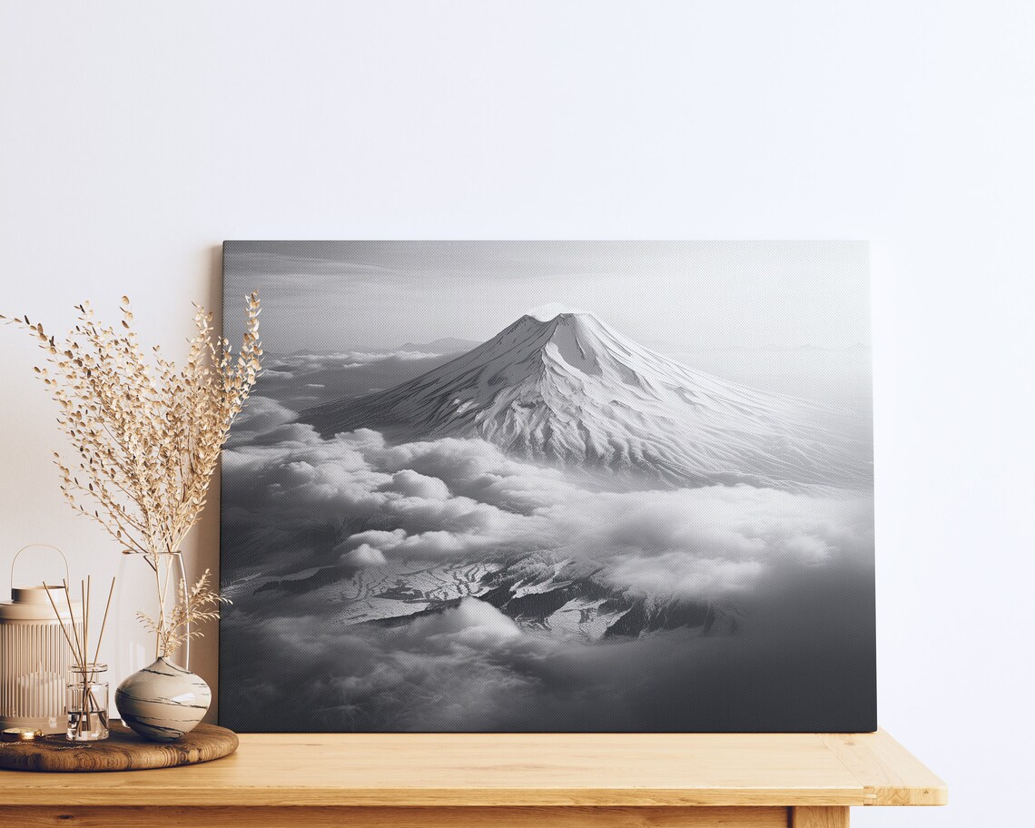 Mt Fuji Japan Clouds Travel Poster, Mountain Landscape