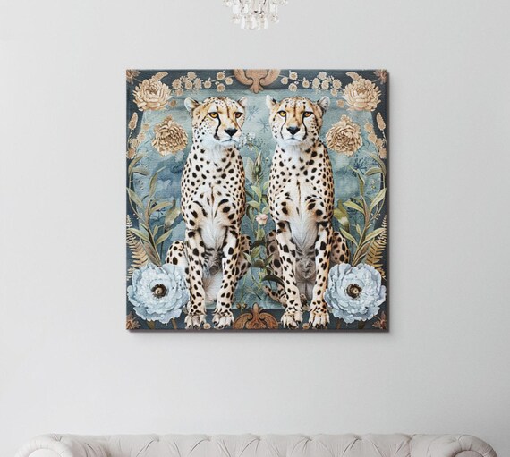 Elegant Cheetahs Illustration, Jungle Animal Art Print
