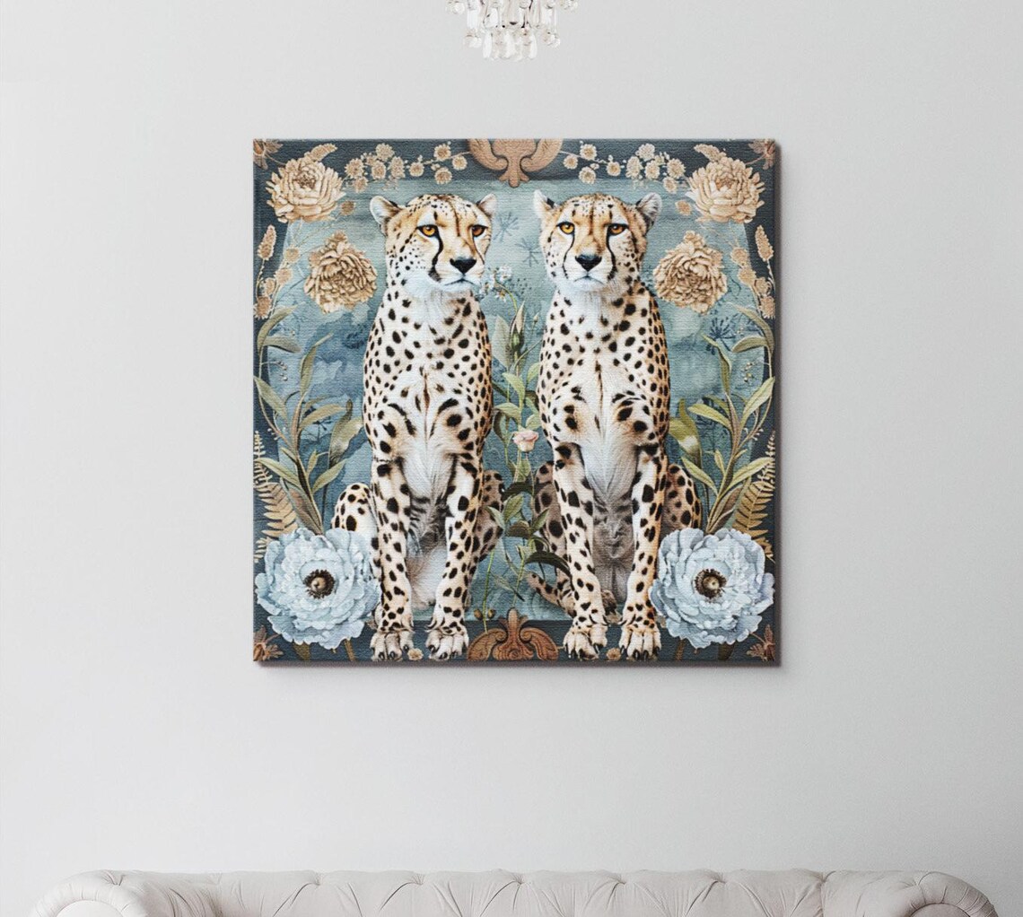 Elegant Cheetahs Illustration, Jungle Animal Art Print