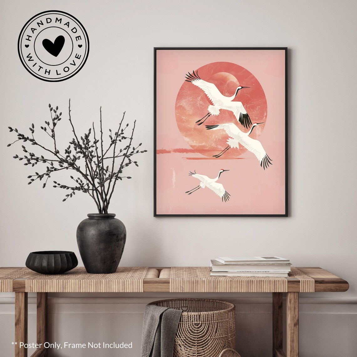 Hokusai Ukiyo-e Japanese Pink Crane Poster Print