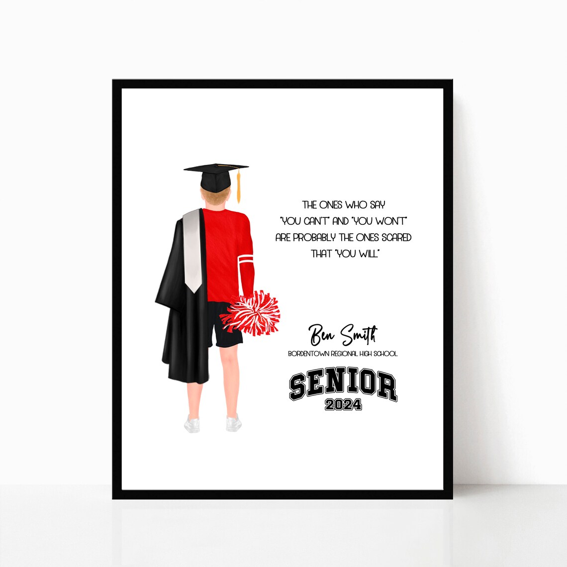 Personalized Male Cheerleader Senior Graduation 2024 Portrait Poster