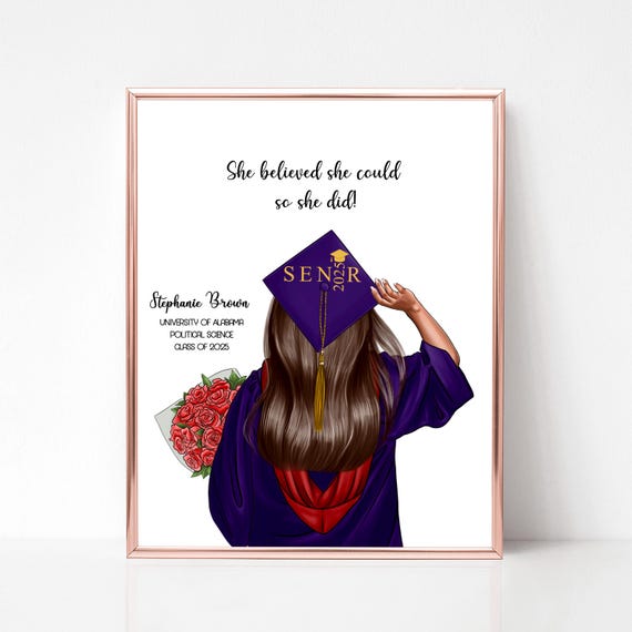 Personalized Girl Graduation Print Gift Custom Graduation Illustration College Graduation Picture Grad Gift For Her Graduation Art