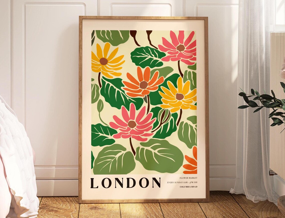 London Columbia Road Flower Market Colorful Daisy Travel Poster