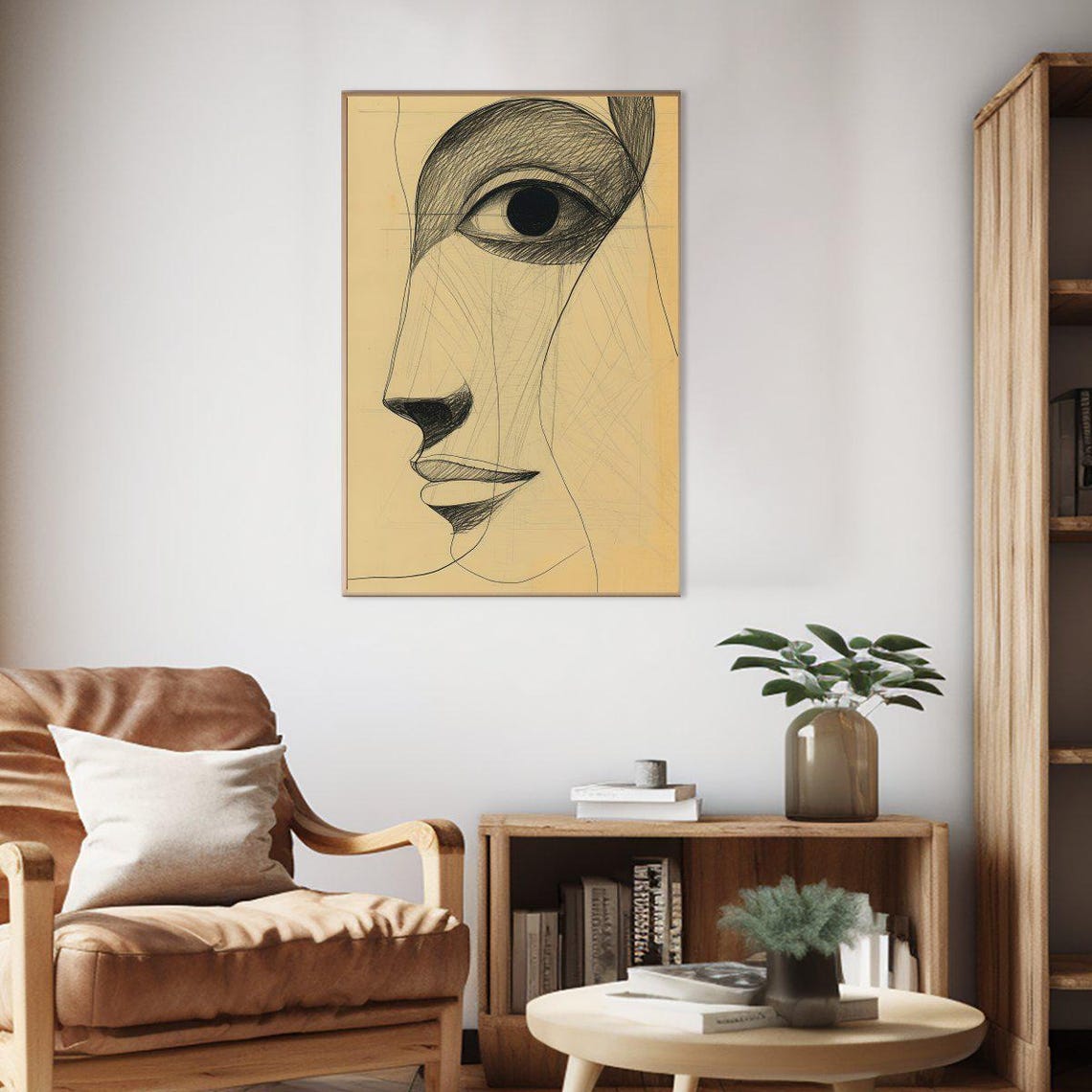 Abstract Cubist Woman Face Line Drawing Minimalist Art Poster - Image 2