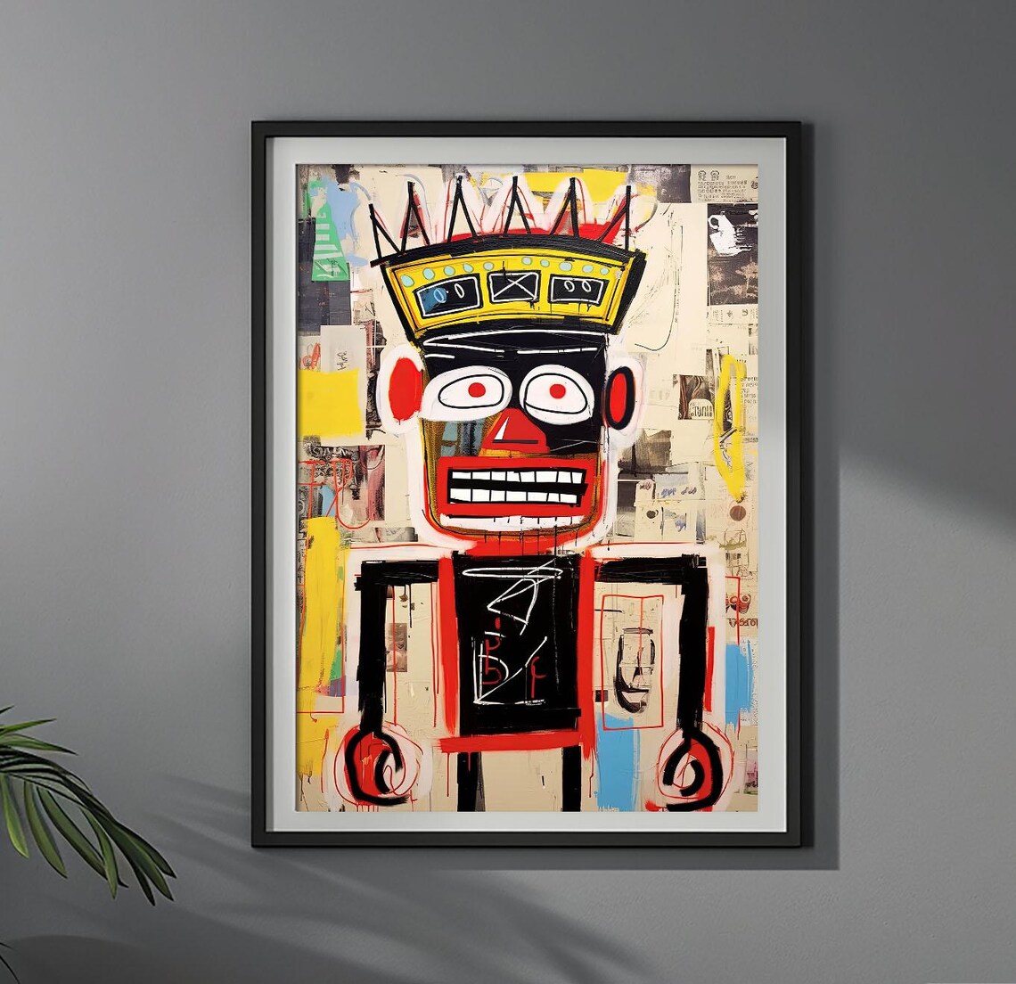 Bold Crowned Figure Neo Expressionist Street Art King Poster