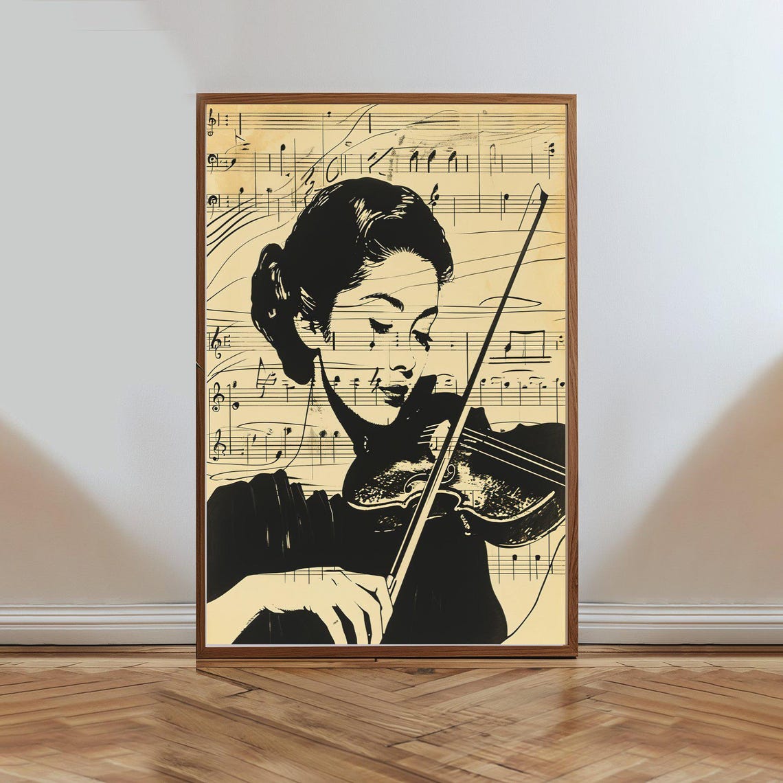 Woman Violinist Playing Violin Vintage Sheet Music Art Poster