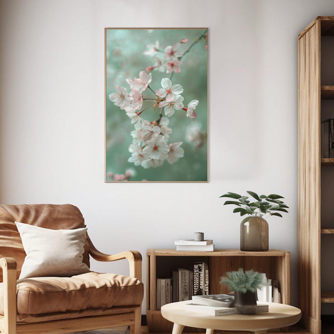 Cherry Blossom Branch Mint Green Soft Spring Floral Photo Poster - Image 2