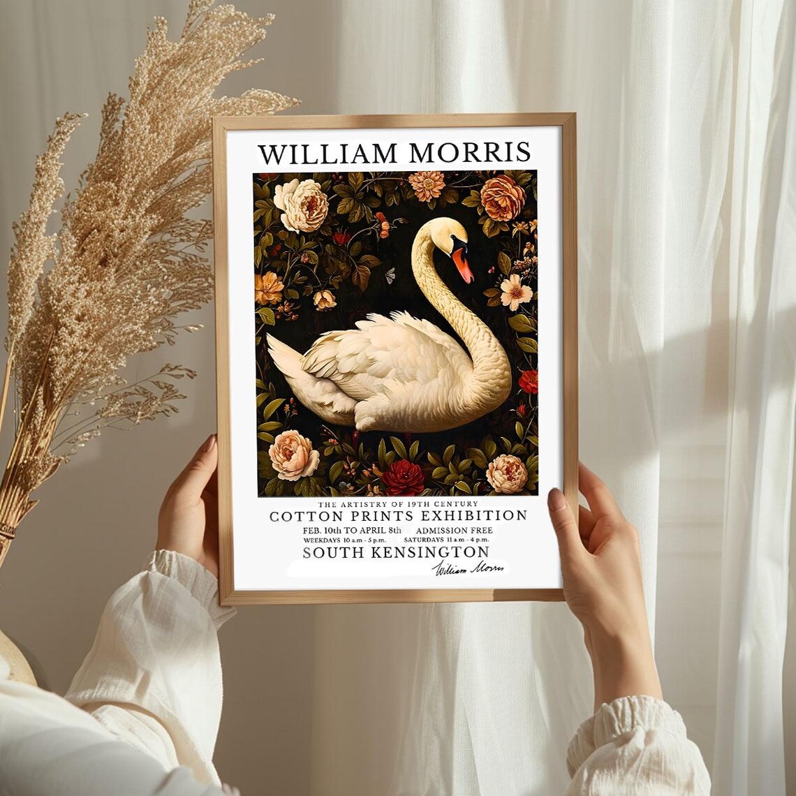 William Morris Swan On Dark Floral Vintage Exhibition Poster - Image 3