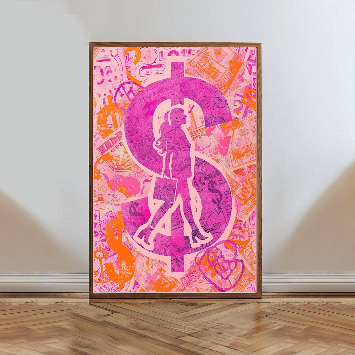 Pink Dollar Sign Shopper Woman Pop Money Collage Artwork Poster