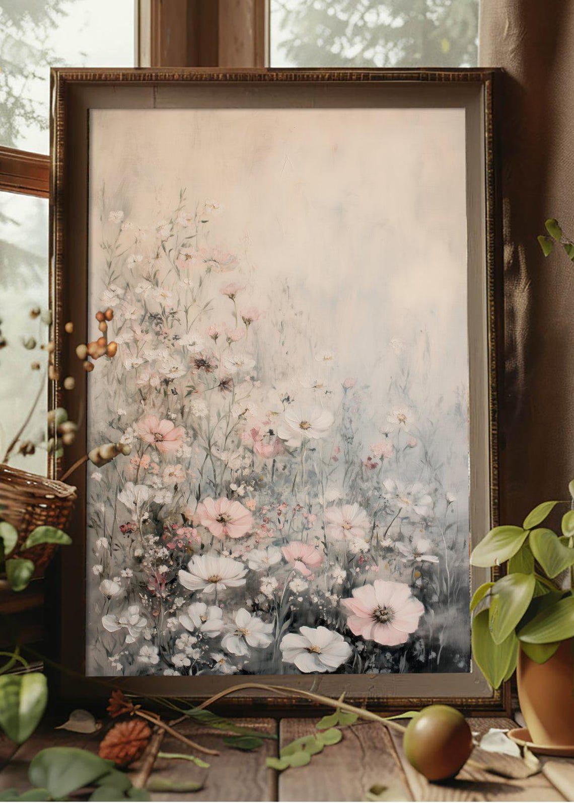 Pastel Wildflower Field Soft Blush Misty Floral Meadow Art Poster - Image 2