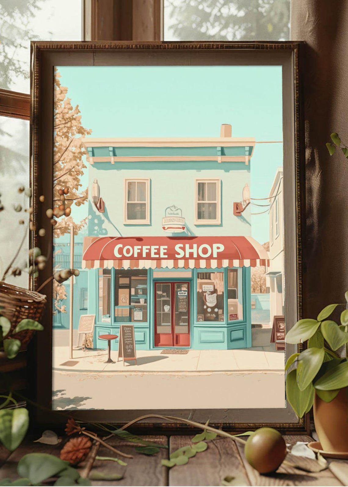 Vintage Coffee Shop Storefront Retro Cafe Illustration Poster - Image 2