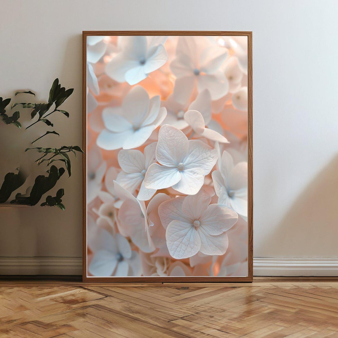 Elegant Soft White Hydrangea Blooms Dreamy Floral Close Up Poster