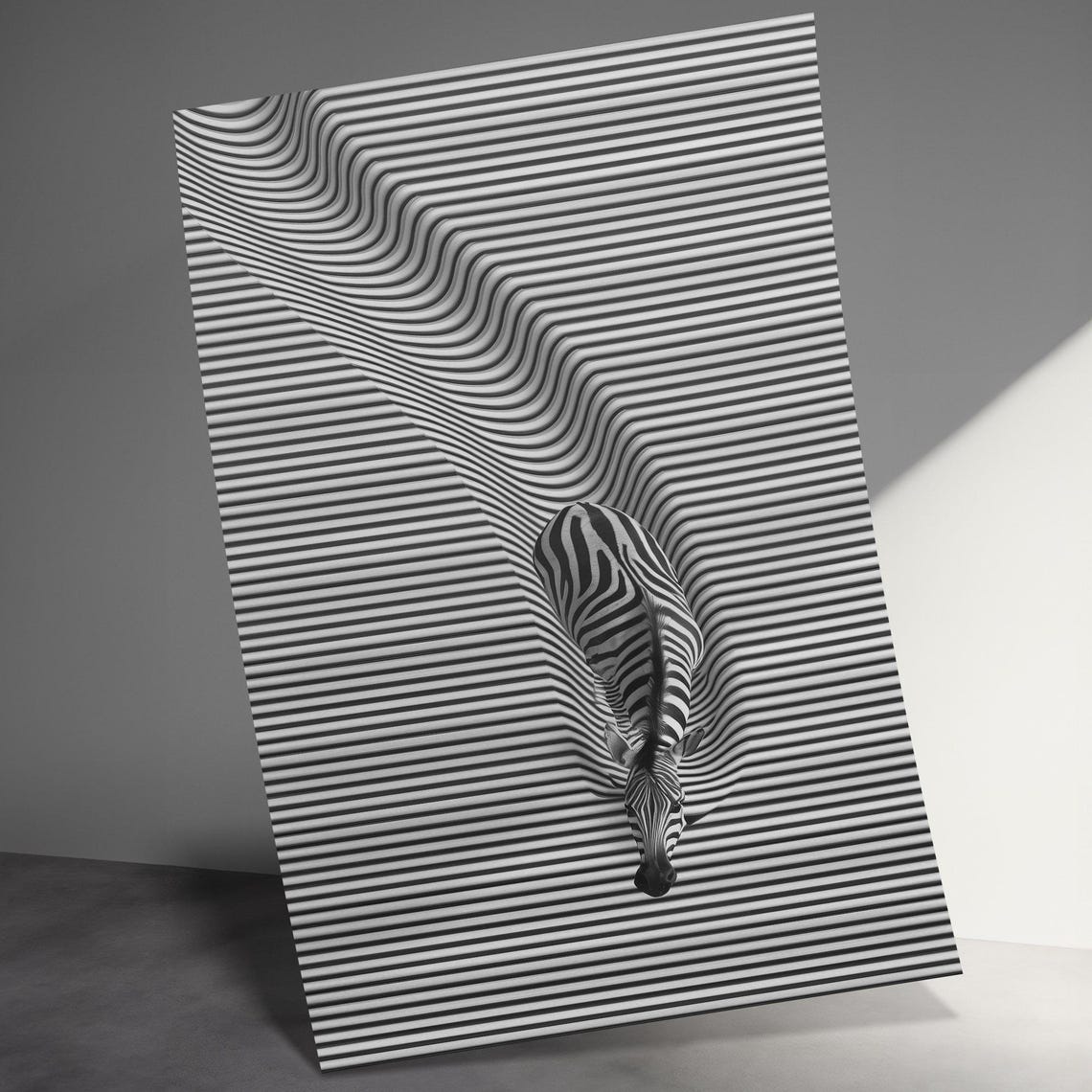 Zebra Stripes Optical Illusion Black White Wavy Surreal Art Poster - Image 3