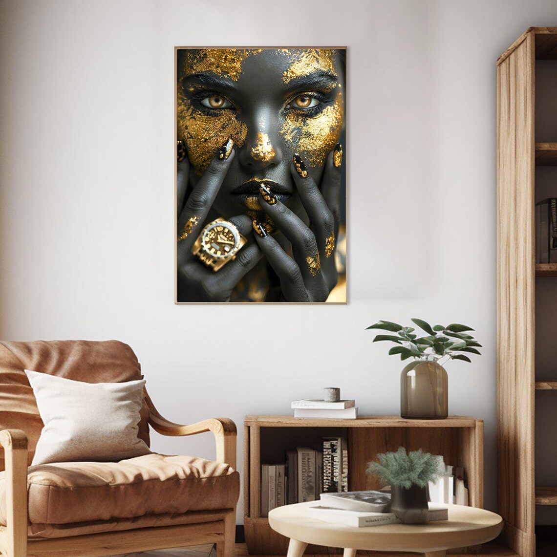 Striking Gold And Black Glam Woman Portrait Fashion Art Poster - Image 2