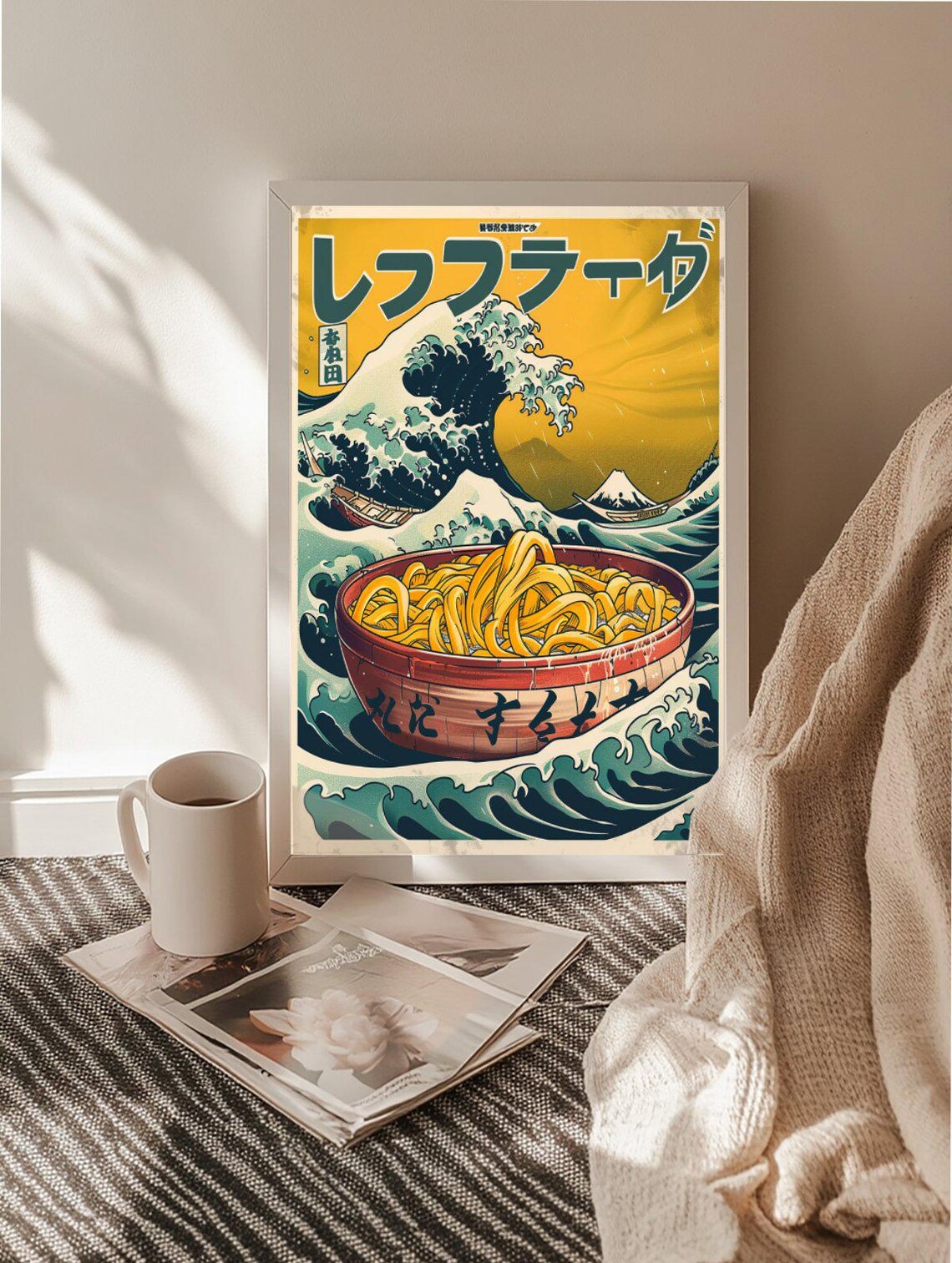 Vintage Japanese Ramen Bowl In Great Wave Retro Noodle Art Poster - Image 2