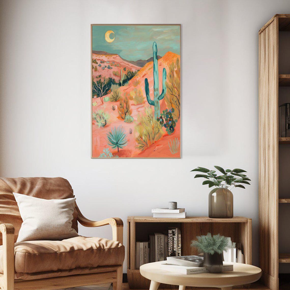 Desert Valley Under Crescent Moon Pastel Southwest Night Poster - Image 2