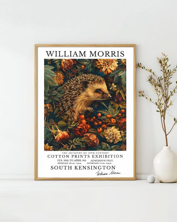 William Morris Posters Hedgehog With Autumn Foliage Animal Art Print Vintage Exhibition Wall Deco William Morris Exhibition Poster
